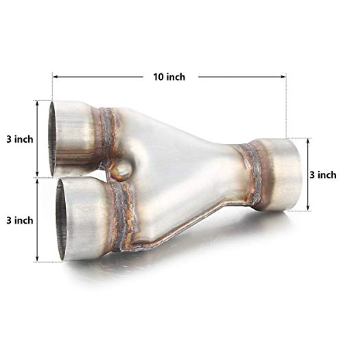 Exhaust Y Pipe 3" Inlet, A-KARCK 3" Outlet Y Pipe Create Dual Exhausts Withstands High Temperatures - color: Y Pipe, size: 3.0inch 10"Long