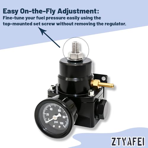 EFI Fuel Pressure Regulator Kit 0-100psi with Gauge 6AN Fuel Line Fitting with 10 Micron Fuel Filter&Bracket Clamp Universal Adjustable Aluminum (Black)