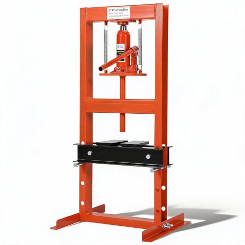 Heavy Duty 6 Ton Hydraulic H-Frame Shop Press - Adjustable 4-Position Height - Pneumatic Benchtop with 2 Press Plates - Garage, Workshop, Professional Use - Orange, 6T