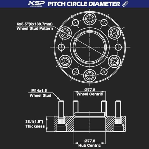 KSP 6x5.5 Wheel Spacers for Ram 1500 2019-2026, 1.5inch 6x139.7 Hubcentric Tire Spacer with 77.8mm Hub Bore M14x1.5 Lug Studs Fit Jeep Grand Wagoneer 2021-2026, 4pcs Forged Spacer for 6-Lug Truck - size: 1.5inch-6 lug-M14x1.5