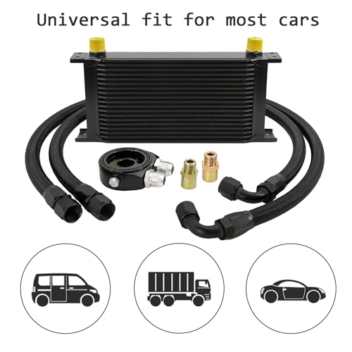 19 Row AN10-10AN Stacked Plate Oil Cooler With Fuel Line Hose Mounting - color: Oil Cooler+Fuel Line Hose, size: 19 Row-BK