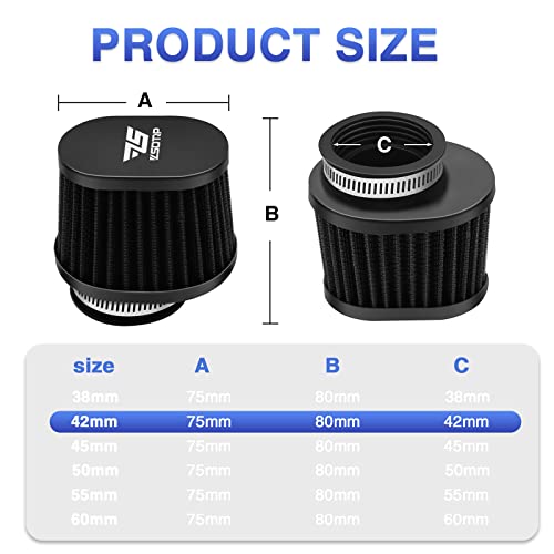 2PCS Motorcycle Air Filter Universal 42MM Replacement Engine Filter Dirt Bike High Performance Air Filters Fit Motocross Carburetor Cleaner for Pit Bike Scooter Moped ATV (Black) - color: black, size: 2PCS(42MM)