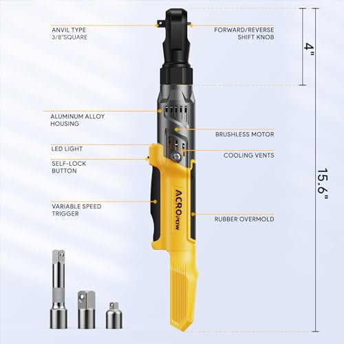 3/8" Cordless Ratchet Wrench for Dewalt 20V Battery, Brushless Motor - size: 4 PCS