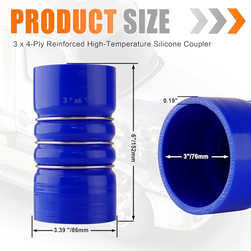 3" X 6" Silicone Charge Air Cooler Hump Hose with Clamps,4PCS Blue - color: Blue, size: 3" x 6"