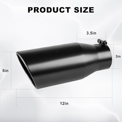 Mupera Universal 3 Inch Inlet Exhaust Tip, 5" Outlet, 12" Long - size: 3" Inlet 5" Outlet 12" Length Black