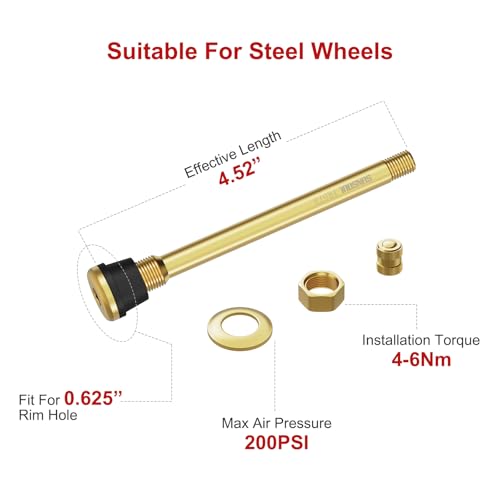 SUNSOUL TR573 10Pcs Semi Truck Valve Stems, 4-3/8" Stem for 0.625" Rim Hole - color: TR573-10pcs