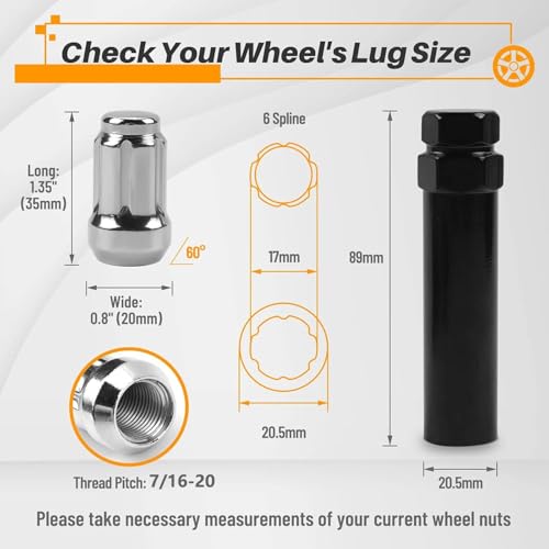 MIKKUPPA 7/16-20 Wheel Lug Nuts, Replacement for Chevy Aftermarket Wheel - color: Chrome, size: 7/16"-20, style: 20 PCS
