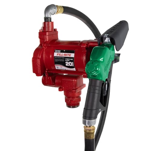 Fill-Rite FR710VB 115V 20 GPM Fuel Transfer Pump with Discharge Hose & Automatic Nozzle, Red | Gasoline, Diesel, Kerosene, Ethanol Blends, Methanol Blends & Biodiesel up to B20 - size: 1 1/4" Inlet - 1" Outlet, style: 115V Auto Nozzle (Red)