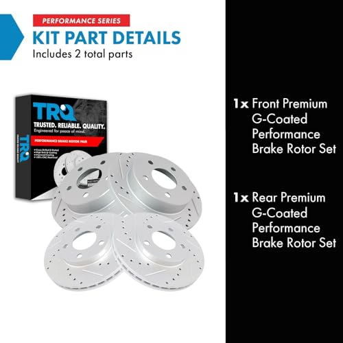 TRQ Performance Front and Rear Brake Rotor Set G Coated Drilled and Slotted - style: BRA13960