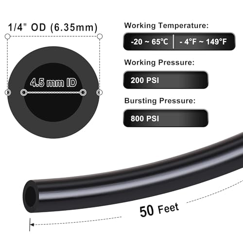 LokoCar 1/4" OD Nylon Airline 50ft DOT SAE J844 Air Brake Fluid Tube Black - size: 1/4" OD 50 Feet