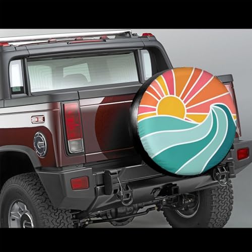Sunburst Wave Spare Tire Cover Tropical Beach Wheel Tire Covers Waterproof Wheel Tire Protector Weatherproof Tyre Covers Universal for Trailer RV SUV Travel Truck Car Camping Vehicle 15 Inch - color: Sunburst Wave, size: 15" for tire diameter 27.6"-29.5"