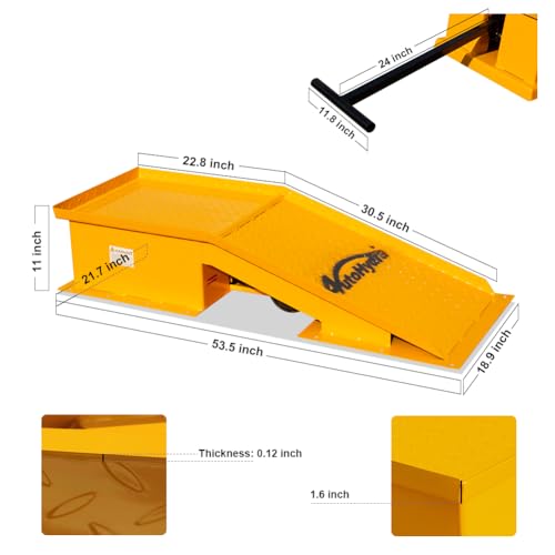 Yellow Wide Truck Ramps- 20 Ton Capacity, Heavy Duty Car Lift Wheel Service Ramp Pair