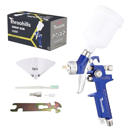 General Purpose Touch Up Spray Gun Compressor Paint Sprayer 1.0mm Nozzle、125cc Cup and Paint Strainers - color: blue-2001-1.0