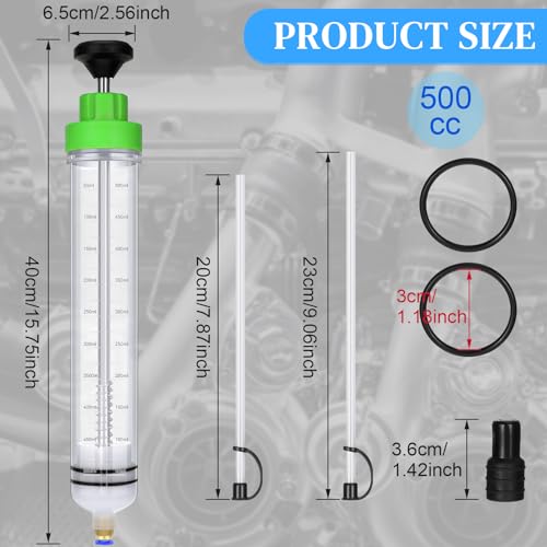 Gisafai 500cc Fluid Extractor Automotive Pump Manual Oil Extractor Pump Syringe for Gasoline Hand Cleaner for Power Steering, Hydraulic Fluid(Green) - color: Green, size: 500cc