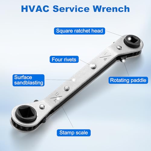 HVAC Service Flat Wrench, Air Conditioner Valve Flat Ratchet Wrench with Hex Bit Adapter 3/16’’ to 3/8’’ 5/16'' x 1/4'' (2PC Offset Service Ratchet Wrench)