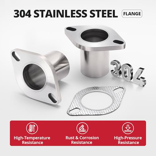 EVIL ENERGY 2 Bolt Exhaust Flange Repair Piping Kit, 304 Stainless Steel Exhaust Flange and Gasket Set with Bolts and Nuts, Universal Flange Replacement Kit for Quick Fix Repair (2") - size: 2"