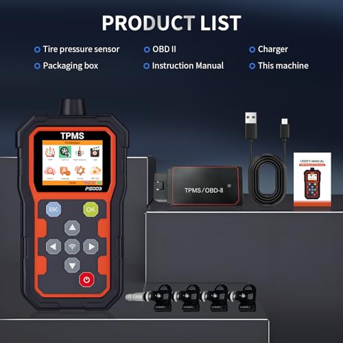 PS003 TPMS Programming Tool OBD2 Scanner, Tire Pressure Sensor Relearn Diagnostic Tool, Check Engine Light Code Reader for Cars Mechanics