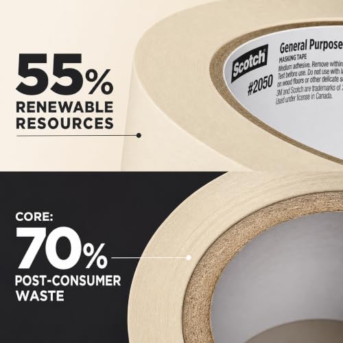 Scotch 3M General Purpose Masking Tape, Tan, 1.41 in x 60.1 yd, 24 Rolls - size: 1.41 inches x 60.1 yards, 24 Rolls