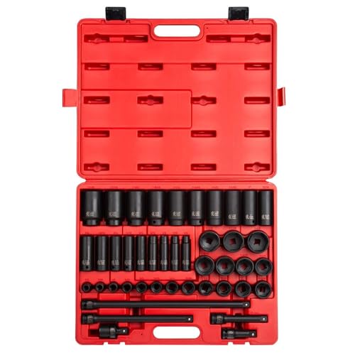 43PC 1/2" DR AE IMP SOCKET SET, Black - size: 43-piece SAE