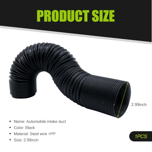 1 PC Car Inlet Cold Air Intake Hose, Flexible Vehicle Feed Pipe Replacement, Universal Stretchable Waterproof Durable Automotive Tube Accessories for Truck SUV Car (Black #76MM)