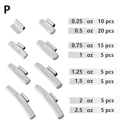 P-M70 Wheel Weight Kit P StyleGrey 70pcs/kit: 1/4oz 10pcs, 1/2oz 20pcs, 3/4oz 15pcs, 1oz 5pcs, 1 1/4oz 5pcs, 1 1/2oz 5pcs, 2oz 5pcs and 2 1/2oz 5pcs - size: P-M70