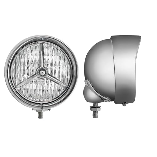 FATECIM 4.5” Motorcycle H3 LED Fog Lights Passing Lamps Driving Auxiliary Lights Spotlights + Housing Bucket with Tri Bar Visor for Harley Honda Kawasaki Suzuki Yamaha Cruiser Chopper Bobber Chrome - color: Chrome / Clear Lens 2