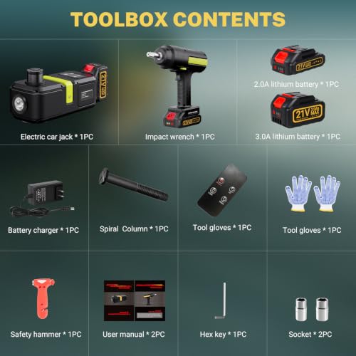 E-HEELP Cordless Electric Car Jack Kit 5 Ton with Battery and Impact Wrench