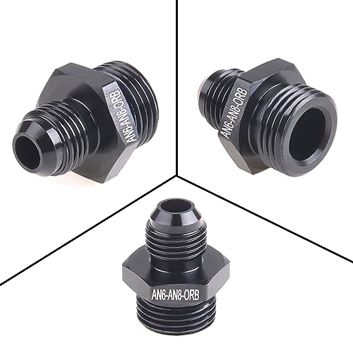 6AN Flare to 8AN ORB Fuel Pump Rail Adapter, Aluminum, Black, 2PCS - size: AN6-AN8