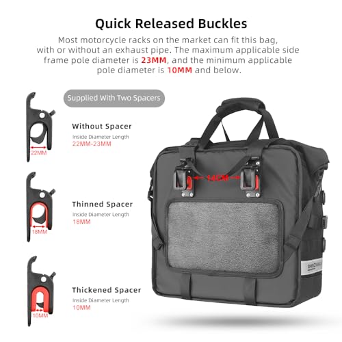 Rhinowalk Motorcycle Saddle Bag Waterproof Motor Pannier Bag Luggage Pack Quick Release Motorbike Side Bag 25L (Black)