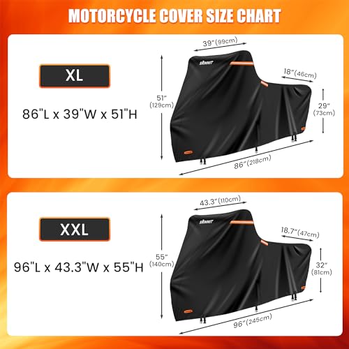 420D Motorcycle Cover Waterproof, Heavy Duty Nano Coating Rain UV 2XL - color: Black, size: 2XL(96"x43.3"x55")