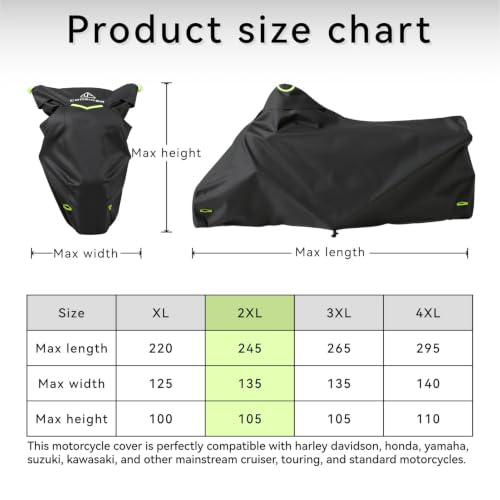 Motorcycle Cover Waterproof Outdoor All Season Protection - size: 96.5"