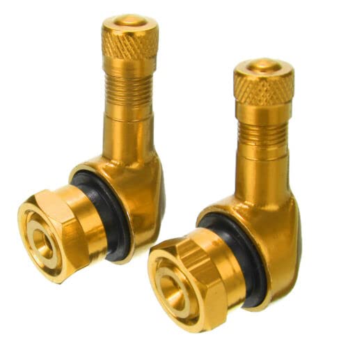 TEAMWILL 2PCS Motorcycle CNC Aluminum 11.3mm Tire Wheel Stem Valve 90 Degree Angled (Golden) - color: Golden
