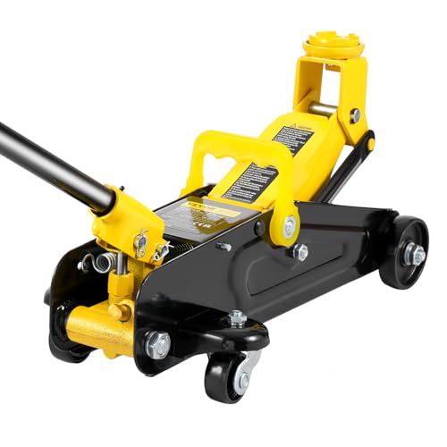 VEVOR Low Profile Floor Jack 1.5 Ton (3300 lbs), Heavy Duty Iron Hydraulic Racing Floor Jack, Hydraulic Car Jack, Single Piston Quick Lift Pump, 4.7"-12.1" Height Lifting Range (Yellow) - size: 1.5T