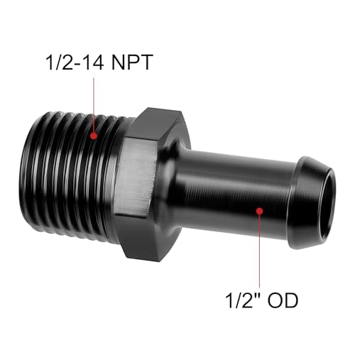 EVIL ENERGY 1/2" NPT Male to 1/2" Barb Fitting Adapter Straight Aluminum Black 2PCS - size: 1/2 NPT to 1/2 Barb