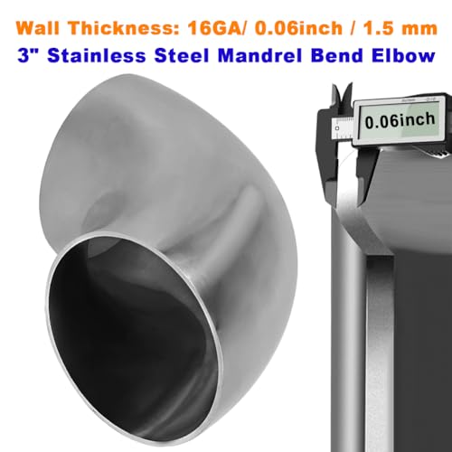 3 Inch 90 Degree SS304 Stainless Steel Bend Tube Exhaust Elbow Pipe for Car Modified Exhaust System 3" Piping Silver Tone,Stair Handrail (2PCS) - size: 3"