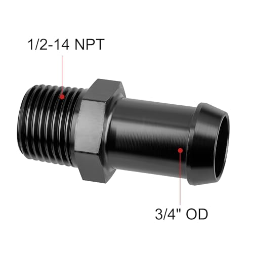 EVIL ENERGY 1/2" NPT Male to 3/4" Barb Fitting Adapter Straight Aluminum Black 2PCS - size: 1/2 NPT to 3/4 Barb