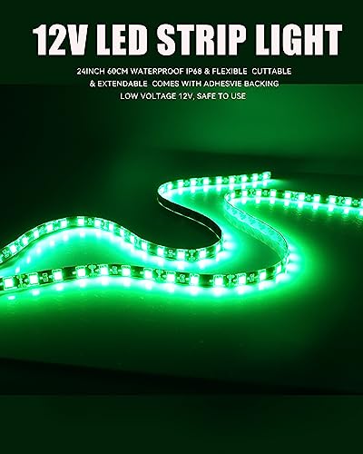 Keiurot 12V Led Light Strip for Cars 24Inch Connectable & Waterproof, 4Pack - color: Green Led Strip 24" Connectable