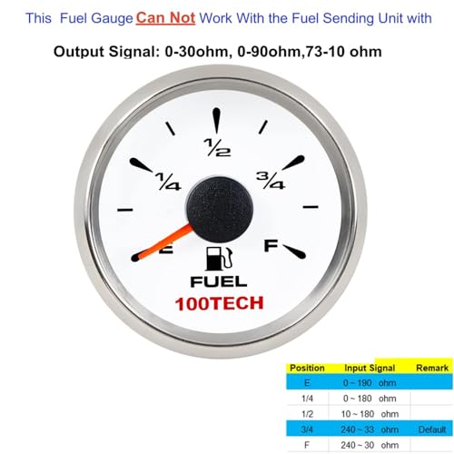 100TECH Marine Fuel Gauge Boat Gauge Fuel Gauge 5 Signal Adjustable White - size: White(Signal Selectable Fuel Gauge), style: Signal Selectable Fuel Gauge