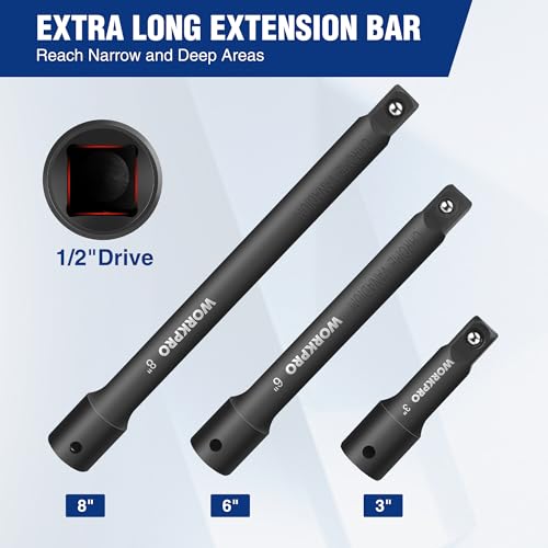 WORKPRO 1/2" Drive Impact Extension Bar Set, Socket Extensions - style: 1/2" DR