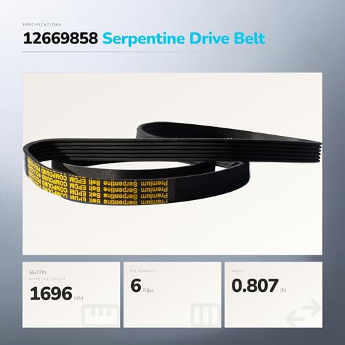 K060667 Serpentine Belt for Hyundai Genesis Santa Fe Tiburon Tucson - size: 6PK1696-1696mm