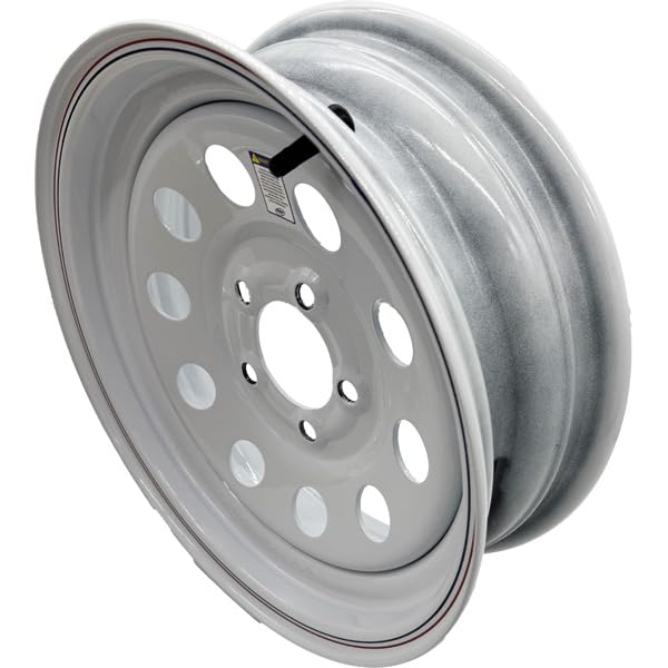 Premium Service 15x5 5 on 4.5 Modular Modular Steel Trailer Wheel - White with Pinstripes
