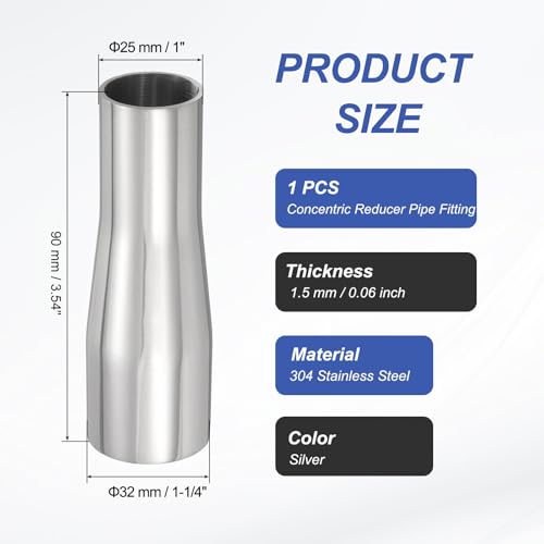 PATIKIL Concentric Reducer Pipe Fitting 1-1/4"(32mm) to 1"(25mm) OD - size: 1-1/4" to 1" OD