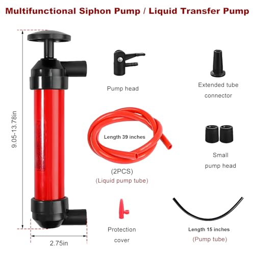Car Siphon Fluid Transfer Pump, Multi-Use Manual Siphon Fuel Transfer Pump Kit with Air Hose, Portable Hand Inflation Pumps Fluid Extractor for Gas Oil Gasoline Water