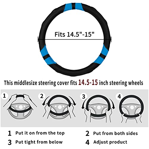 Achiou Steering Wheel Cover 15in Microfiber Leather Anti-Slip Universal - color: Black + Blue