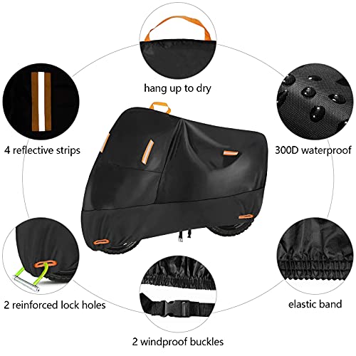 SECELES 300D Heavy Duty Moped Cover Fits up to 72 inch Bike - color: Black, size: M (72" x 33" x 39")