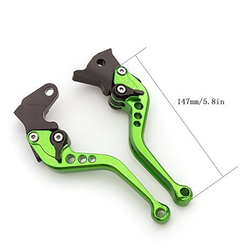 FXCNC CNC Aluminum Short Adjustable Brake Clutch Levers Compatible with YZF R3 R25 2013-2021, MT-03 MT-25 MT03 MT25 2015-2021 - color: Green Lever with Black Adjuster