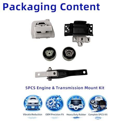 Engine Motor & Transmission Mount Kit 5PCS for Volkswagen Tiguan 2018–2023 2.0L Turbo L4, VW Tiguan Mount Set Replacement, Replaces 5Q0198037F 5Q0199855C 5QA199555AM
