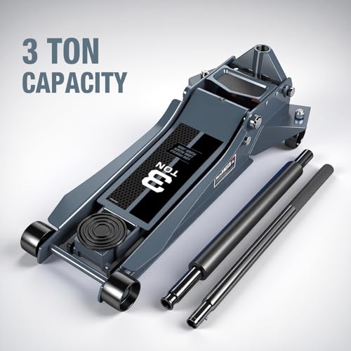 3 Ton Extra Long Reach Floor Jack Hydraulic Low Profile Floor Jack with Dual Piston Quick Lift Pump, Home and Workshop Car Maintenance for Various Vehicles, 3 Ton (6,600 lbs) Capacity, Grey - color: Grey