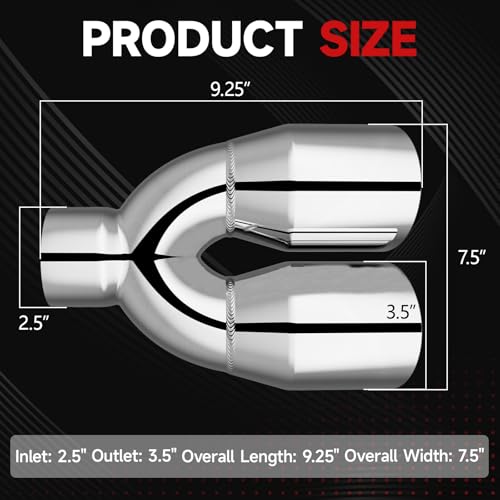 LCGP 2.5 Inch Dual Exhaust Tip, 2.5" Inlet 3.5" Outlet 9.25" Length, Polished Stainless Exhaust Tip, Double Wall Weld-on Angle Cut, Tailpipe for Car Truck - size: 2.5 x 3.5 x 9.25 inch