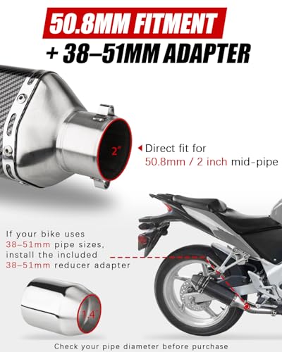 Slip-On Motorcycle Exhaust Muffler 51mm with Removable DB Killer, Carbon Fiber-Style Universal Exhaust for 38–51mm Pipes, Fit for Street & Sport Bikes (Carbon Fiber Pattern) - color: Carbon Fiber Pattern